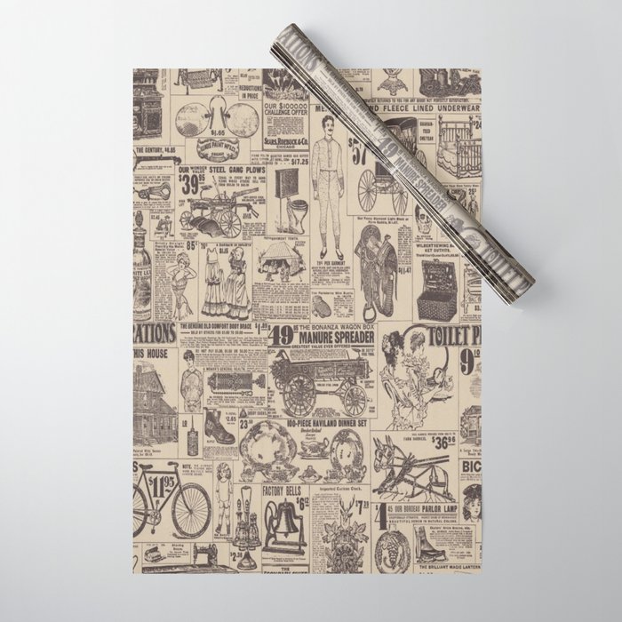vintage newspaper Wrapping Paper by bete